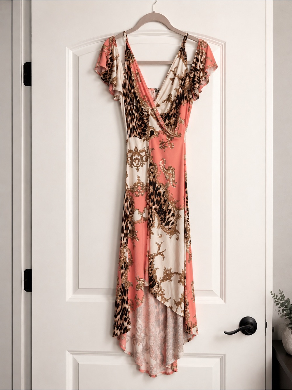 Floral Baroque Vacation Dress in Coral and Cream